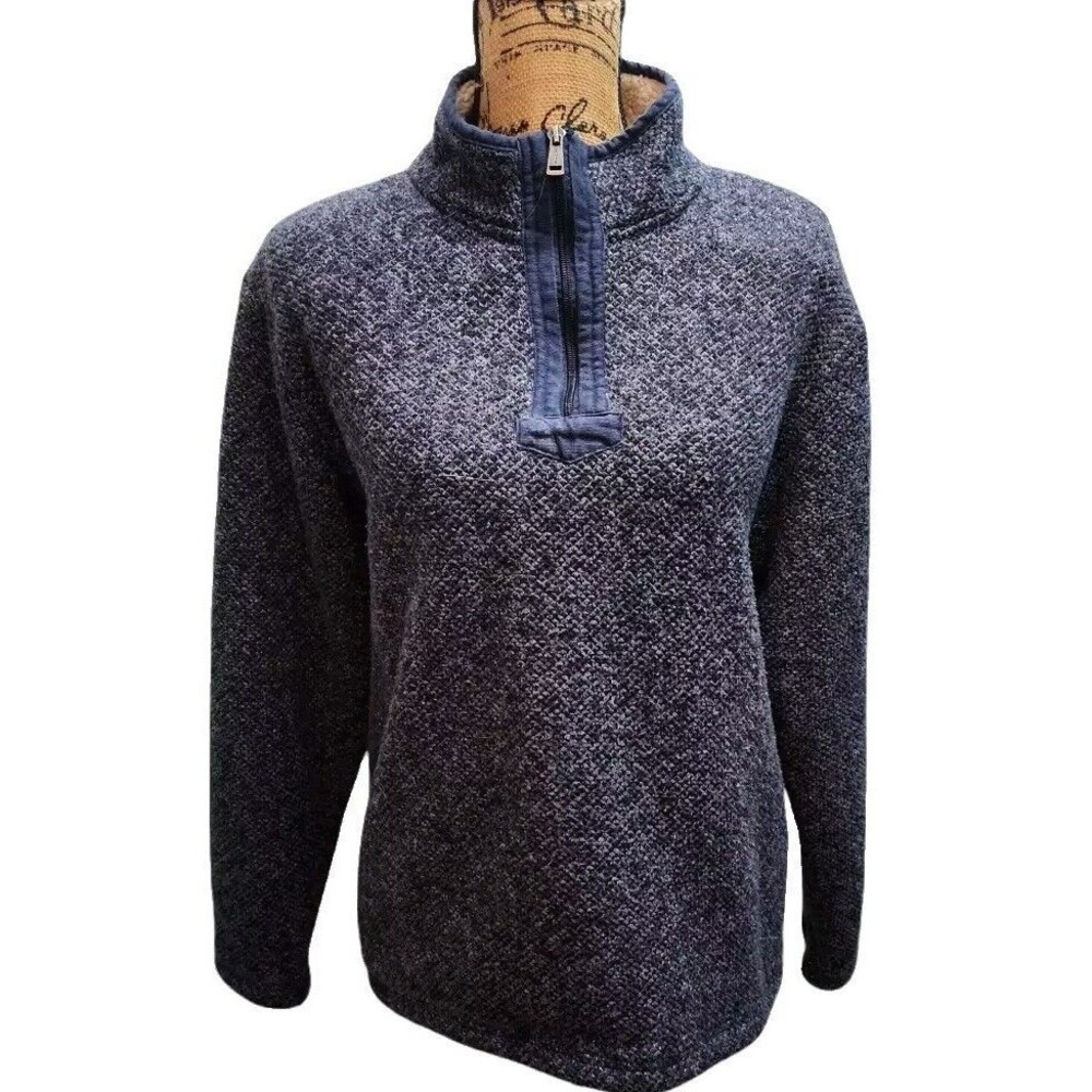 Orvis Quarter Zip Pullover Sweater Fleece Lined Blue‎ Heathered